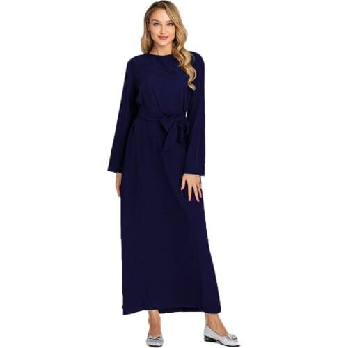 BianFeng Womens Western Western Plain Abaya Dress Simple Plus Size Dress Long Sleeve Skirt