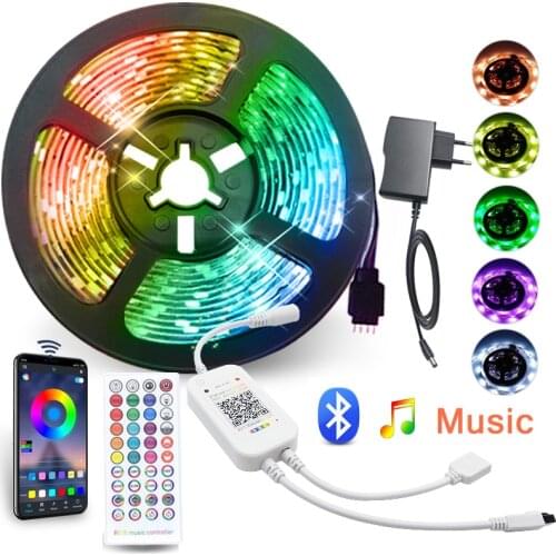 Bluetooth Music 5M 10M 15M LED Strip Light RGB 5050 SMD Flexible Ribbon Luces Led Light Strip 12V Diode Tape for Home Decoration