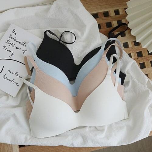 Wriufred Nude cotton no steel ring simple womens underwear soft and comfortable seamless bra natural gathering thin lingerie