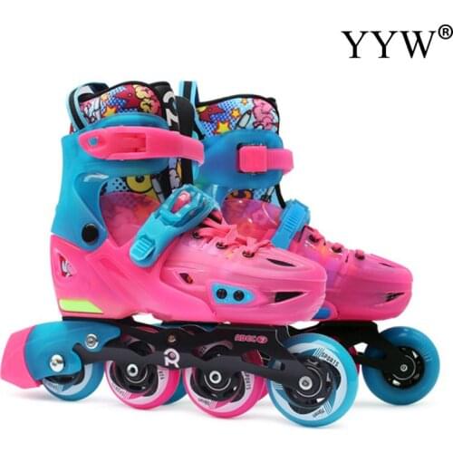 Kids Advance Inline Roller Skates Aluminum Alloy Adjustable Abec-5 With Tail Brake Outdoor Beginner 4 Wheels Girl Skating Shoes