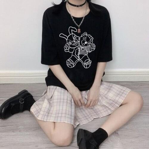 Gothic horror rabbit cotton cartoon tees Japanese dark short-sleeved Harajuku tops casual big size Ulzzang hip-hop T-shirt