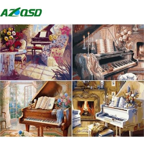 AZQSD Painting By Number Piano Canvas Kits Abstract Art Acrylic Paint Unframe Pictures By Numbers Landscape Handpainted Gift