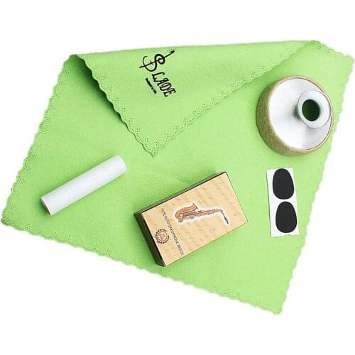 LADE 5-in-1 Aluminum Alloy Mute Mouthpiece Patch Bamboo Reed Cleaning Cloth Cork Grease Accessories Kit for Soprano Saxophone