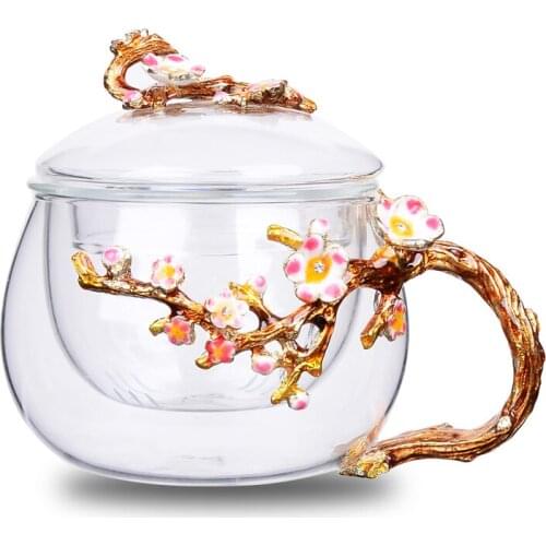 Creative Enamel colour Glass cup Water Cups Heat Resistant Thickening with lid Separating Filtration Flower Tea Cup Wedding Gift