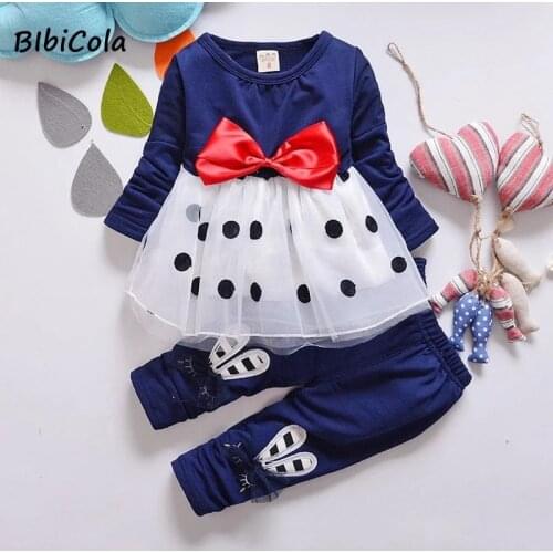 BibiCola Autumn Spring Baby Girls lace Dress Clothes Set New Toddler Girls Clothing Set Infnat Baby Girls Suit Kids Trucksuit