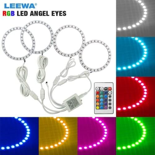 LEEWA 2X80mm 2X90mm Car RGB LED Angel Eyes Halo Ring Light Kit Wireless Remote Control for Hyundai Sonata(06-07) Multi-Color
