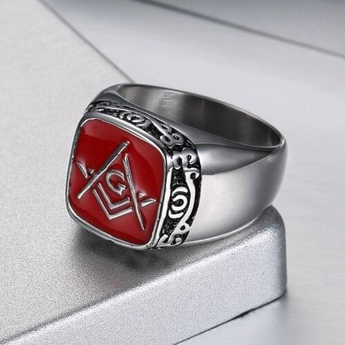2020 Best Seller Red Black Enamel Masonic Freemason Signet Rings For Men Women 316 Stainless Steel Masonic Rings