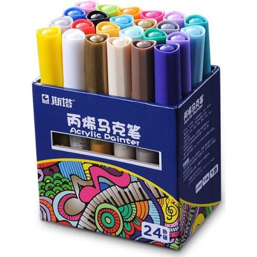 12/24/36/48 Colors STA Acrylic Painter Marker Pens Brush pen Art Markers Rock Glass Porcelain Mug Wood Fabric Canvas Painting