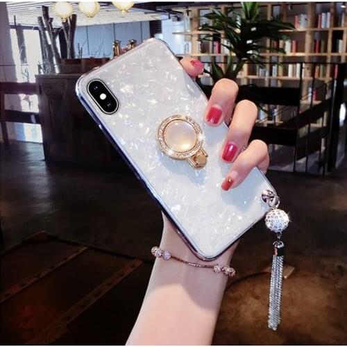 Conch Shell Marble Case For VIVO X50 Pro Y70S Y50 V11i V11 Z3 Y9S NEX S X21 X21i X23 Y97 Y93 Y91 Y55 Bling Diamond Tassel Cover