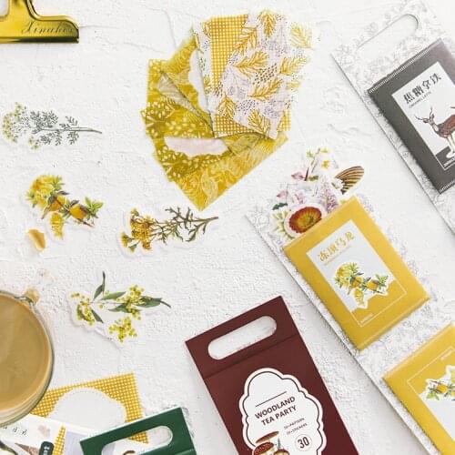 30Pcs/bag vintage forest animal flower leaves frame paper sticker package DIY diary decoration sticker album scrapbooking