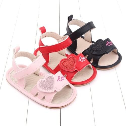 New Summer Baby Girls Sweet Heart Sandals Anti-Slip Open Toe Flats Outdoor Toddler First Walking Shoes for 0-12M