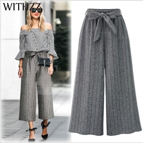 Autumn Winter Womens Woolen Bow Nine Points Wide Leg Pants Casual Trousers for Women Harem Camo Plus Size Breeches Joggers