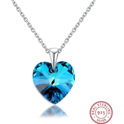 Classic Heart Pendant Necklace For Women Original Crystals From Swarovski Chic S925 Silver Collares Lovers Valentines Day Gift