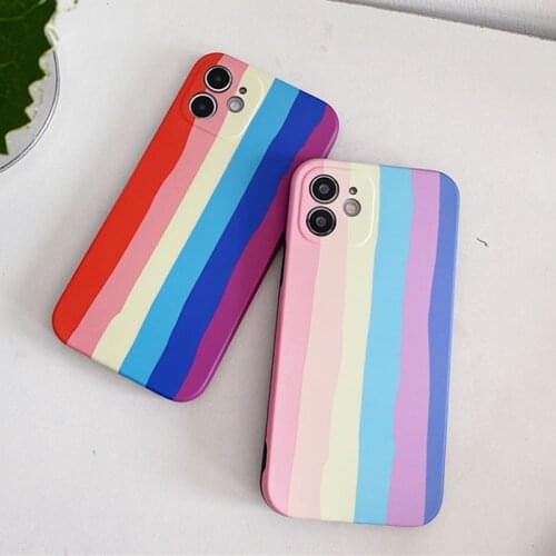 Fashion Cartoons Color Rainbow Case For iPhone 11 12 Pro Xr Xs Max 12 Mini SE2 7 8 Plus Soft Silicone IMD Shockproof Phone Cover