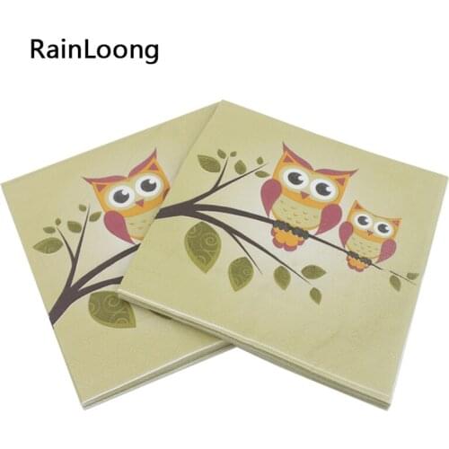 [RainLoong] Owl Napkins and Printed Feature Paper Serviettes Tissue For Cocktail Party Decor Decoupage Craft 33*33cm 1 pack