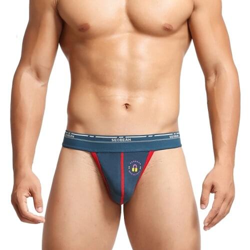 SEOBEAN Brand Breathable Men thong Underwear print Breathable cotton Comfortable cotton G-string