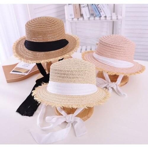 New Fashion Parent-child Hat Girl Summer Sunshade Lace-up Raffia Hat Beach Big Eaves Sunscreen Straw Hat Childrens Panama Hats