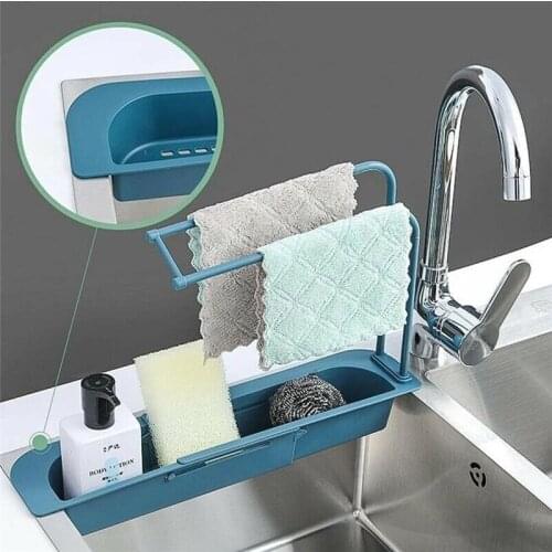 Telescopic Sink Rack Holder Expandable Storage Drain Basket for Home Kitchen Storage Organizer Racks