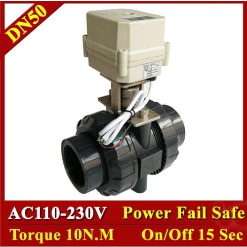 Tsai Fan UPVC 2" Normally Close/Open Motorized Ball Valve AC110V AC220V 2/5 Wires DN50 Electric Power Off Return Valve