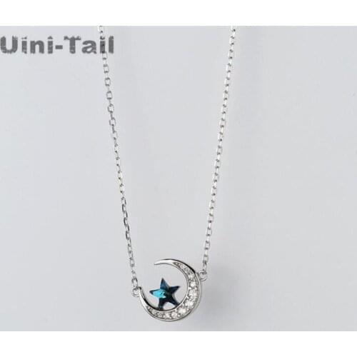 Uini-Tail hot new 925 sterling silver Korea simple blue moon and moon micro-inlaid necklace cute fashion silver jewelry GN849