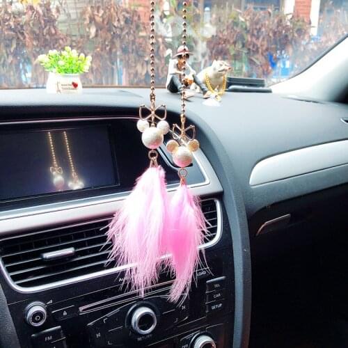Car Rearview Mirror Pendant Decoration Cute Mickey Feather Shape Pendant Car Interior Decoration Car Goods Interior Accessories