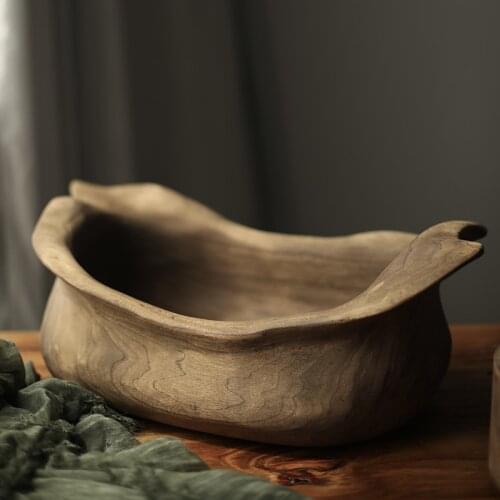 Table centerpiece handmade solid wooden dough bowl decoration