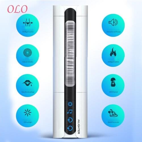 OLO Intelligent Voice Heating Sucking Masturbation Cup Sex Toy for Man Vibrating Oral Aircraft Cup Deep Throat Male Masturbators