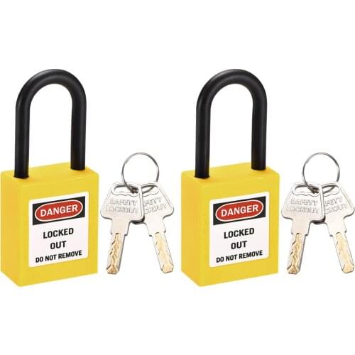 Uxcell 2 pcs Lockout Tagout Safety Padlock 1-1/2-inch Nylon Shackle Keyed Different Yellow