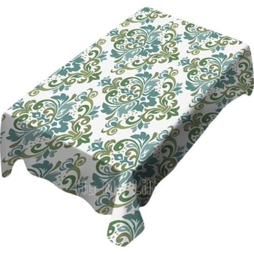 Green Pattern Texture Bohemian Style Tablecloth Polyester Waterproof Oil Proof Reusable