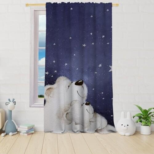 Cipcici Cute Polar Bears Single Piece Blackout Curtain Unisex Kids Living Room Bedroom Child Decorative Elite Dark Blue