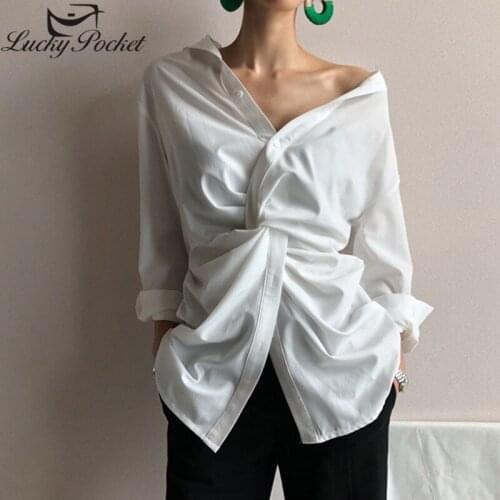 New Women Spring Autumn White Pleated Shirt Ladies Fashion Sweet Solid Color Plus Size Blouses Female Brand Casual Tops ZM750