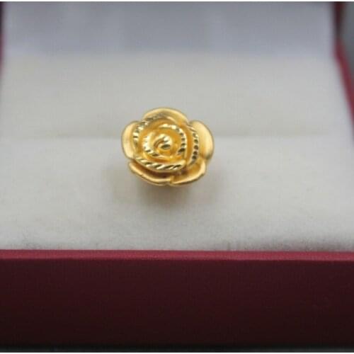 Pure 999 24k Yellow Gold Women Pendant 3D Luck Rose Flower Bead 1-1.5g