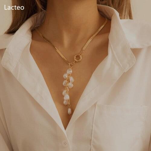 Lacteo Bohemian Imitation Pearl Long Tassel Pendant Necklace For Women Jewelry Romantic Sweet Snake Clavicle Chain Necklace