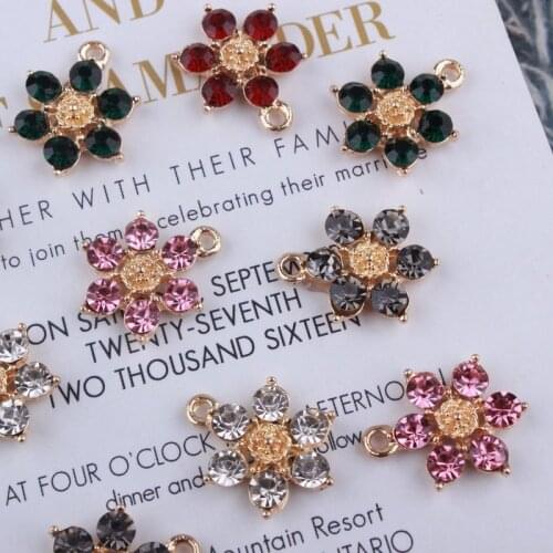 10pcs/Lot 15*21mm Fashion Jewelry Floating Charms Crystal Flower Mixed color Crystal Charm For Women Accessories