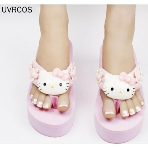 2021 New Simple Ladies Casual Shoes Wedge Heel Flip Flops Cheap High Heel Slippers Online Shopping Cat Cartoon Non-slip Slippers