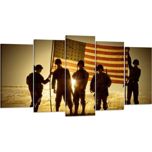 No Framed Canvas 5Pcs US Flag Army Soldiers Wall Art Posters Pictures Paintings Home Decor for Living Room Bedroom Decoration