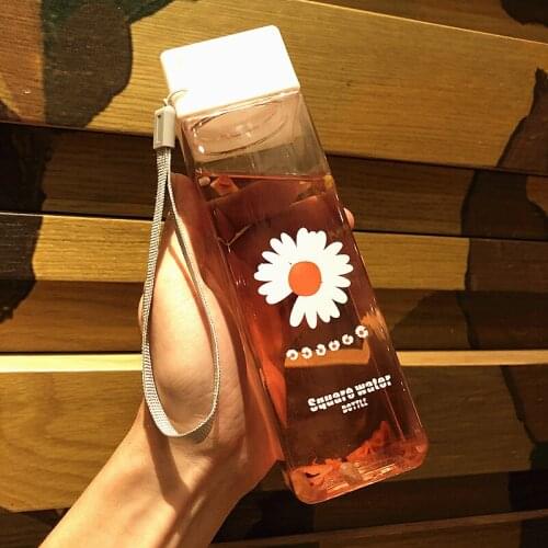 500ml Transparent Square Portable Plastic Matte Water Cup Outdoor Cold Juice Water Sports Cup with Milk Rope Water Cup