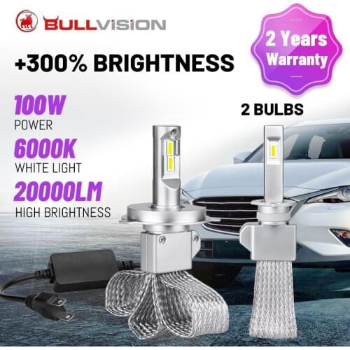 Bullvision 9005 LED Car Headlight Bulbs 20000LM CSP Chips Fanless H1 H4 H7 H8 H9 H11 9006 HB3 HB4 No Noise No Fan LED Headlamps