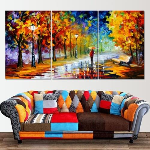 Abstract 3 Panels Wall Art Oil Painting On Canvas Posters And Prints Raining Landscape Park Picture For Nordic Home Decoration
