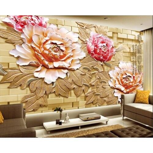 Beibehang Custom Wallpaper Large Relief HD Fancy Peony Flower Brick Wall Relief TV Wall Background 3d wallpaper papel de parede