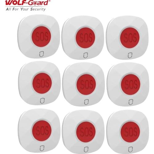 9Pcs Wolf-Guard 433MHz Wireless Emergency Alarm Panic SOS Button Home Hospital Security Alarm System for Elderly/Patients/Child