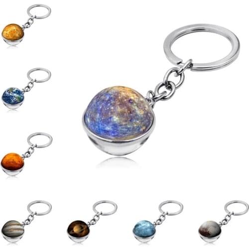 Key Ring Car Keychain Solar System Keyring Double Side Glass Ball Keys Holder Chain Motorcycle Keychain Auto Accesorios Interior