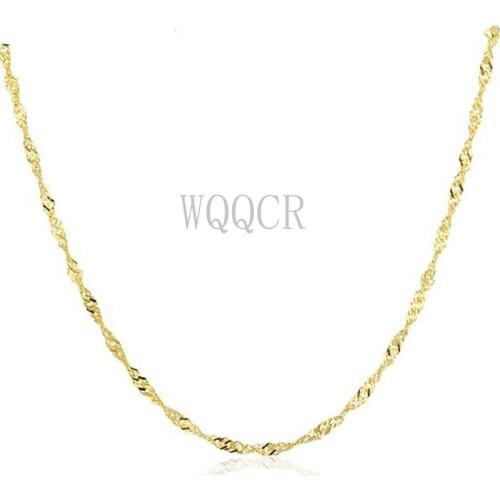 1PCS Womens High Jewelry 18K Gold 1.6MM Water Wave Chain Necklace Charm Gold Necklace 16" 18" 20" 22" 24" 26" 28" 30" inches