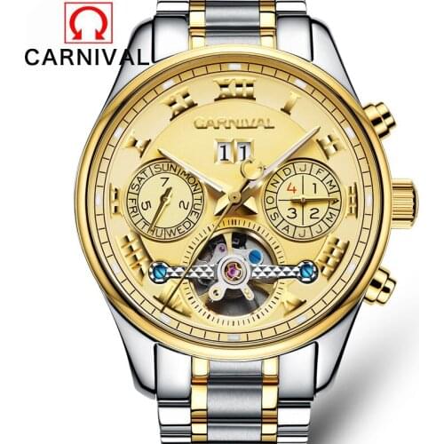 Classic Design Carnival Luxury Mens Business Watch Top Brand Full Steel Tourbillon Mechanical Watches Waterproof Luminous Clock