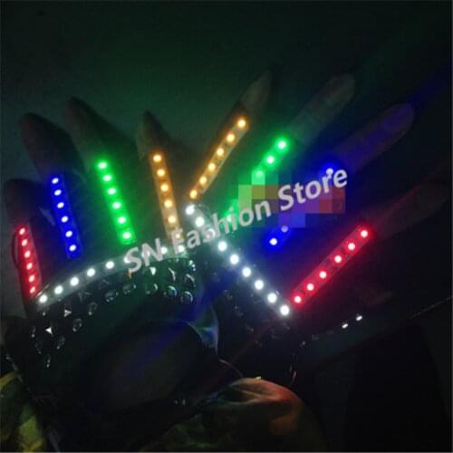 TT06 Colorful LED light luminous illuminated gloves bar club KTV Party dj props Full-finger ballroom dance gloves burst flash
