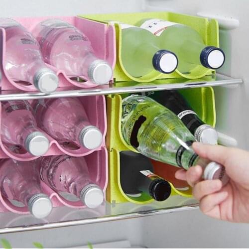 Refrigerator Bottle Holder Rack Anti-skid Wine Beer Display Stand Bracket Hollow Design Stackable Can Storage Stand for Kitchen