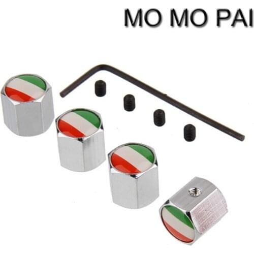 Theftproof Stainless Steel 4PCS Car Wheel Tire Valves Stem Air ITALY FLAG fit for BMW AUDI FORD VW NISSAN