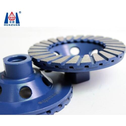 HUAZUAN 4 inch 5/8"-11 double-deck welding turbo row diamond cup grinding wheel polishing disc for granite stone