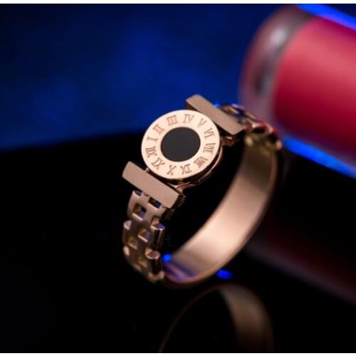 316L Stainless Steel New Fashion Upscale Jewelry Punk Rose Gold Color Hollow Round Roman Numerals Rings For Women Ladies Gift