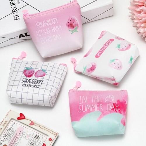 New Strawberry Female Coin Purse Children Waterproof PU Zipper Change Purse Women Mini Wallet Key Card Holder Bag Kids Gift